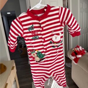 Vintage embroidered Christmas Red and White Striped Baby Onesie